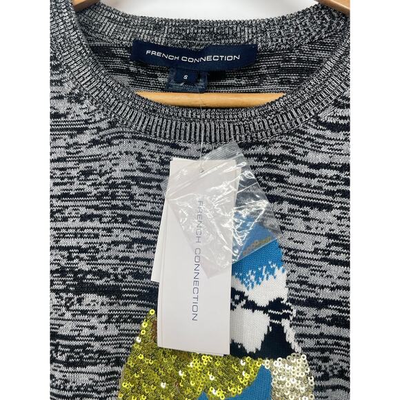 NWT French Connection Bird Novelty Sequined Heather Gray Sweater Size S - Picture 6 of 6